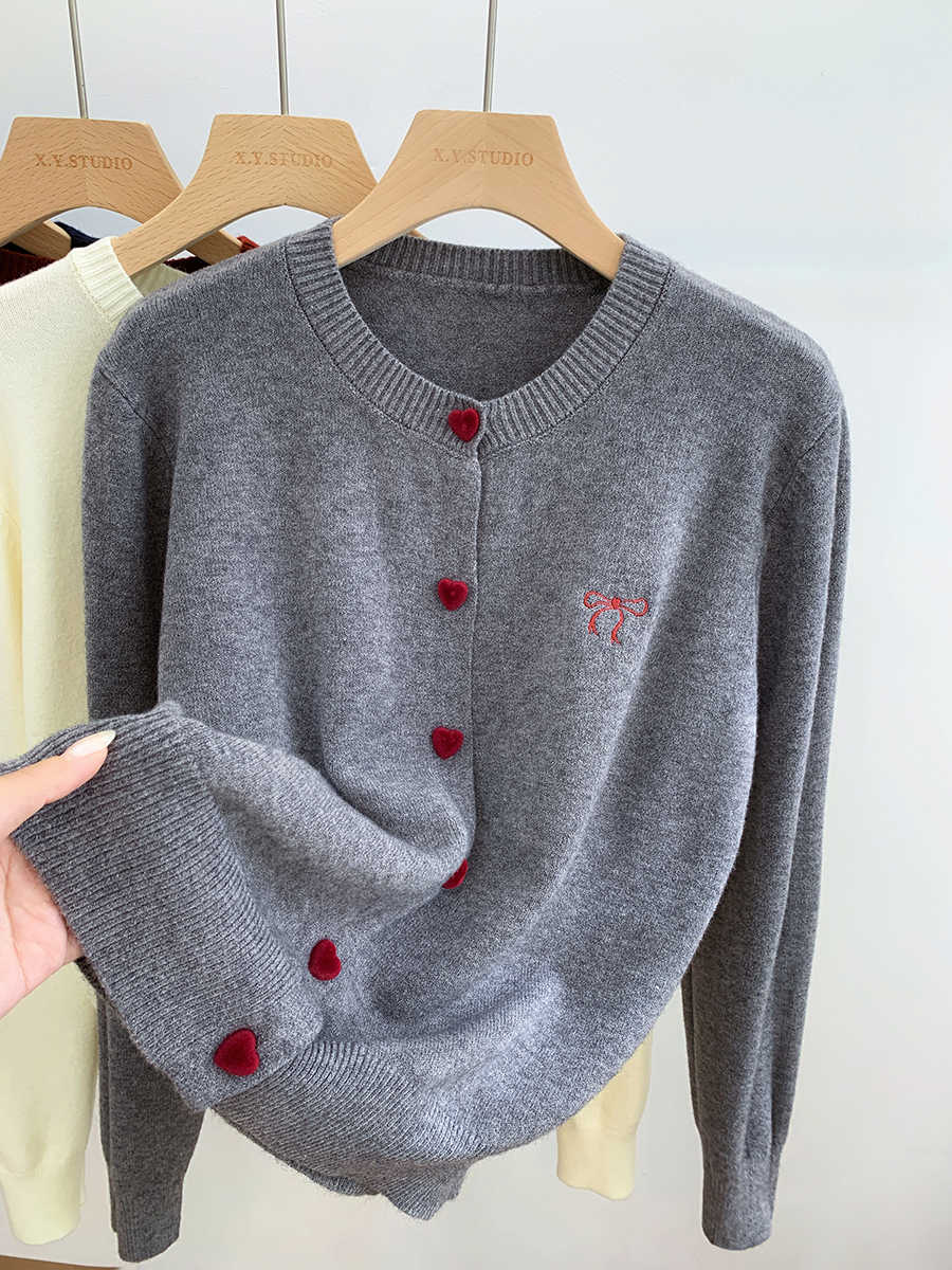 Winter Clothing Trends 2026 - Bow Embroidery Knitted Cardigan 2026 O-Neck