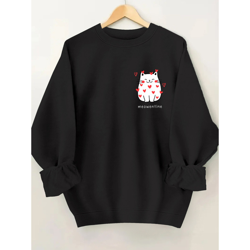 Cute Cat Print Pullover Sweats - огляд і ціна Winter Clothing Ladies